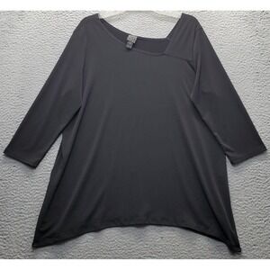 Clara Sun Woo Tunic Top Women XL Black Stretch Asymmetrical V Neck Sharkbite Hem